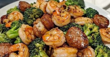 Konnte ich taglich essen, Honig-Knoblauch-Garnelen, Wurst und Brokkoli