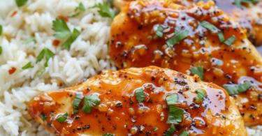 Hähnchenbrust mit Honig und Knoblauch auf Reis