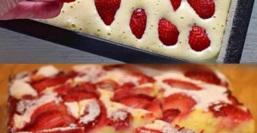 Erdbeer Biskuitkuchen vom Blech in 5 Minuten ein Tassenrezept