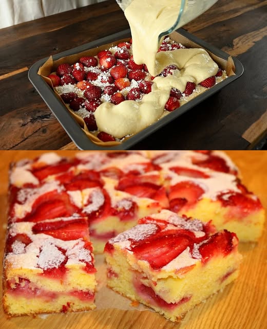 Erdbeer-Biskuitkuchen vom Blech: Blitzschnell in 10 Minuten vorbereitet