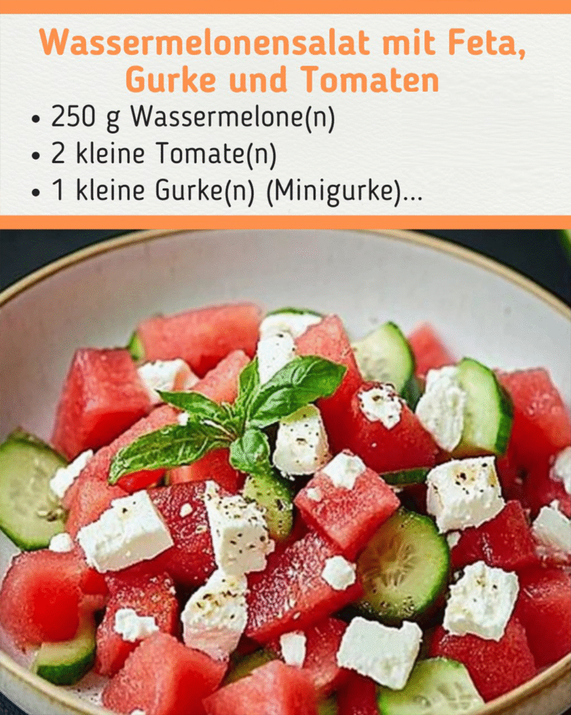 🍉🥗 Wassermelonensalat mit Feta, Gurke und Tomaten – Erfrischend und einfach!