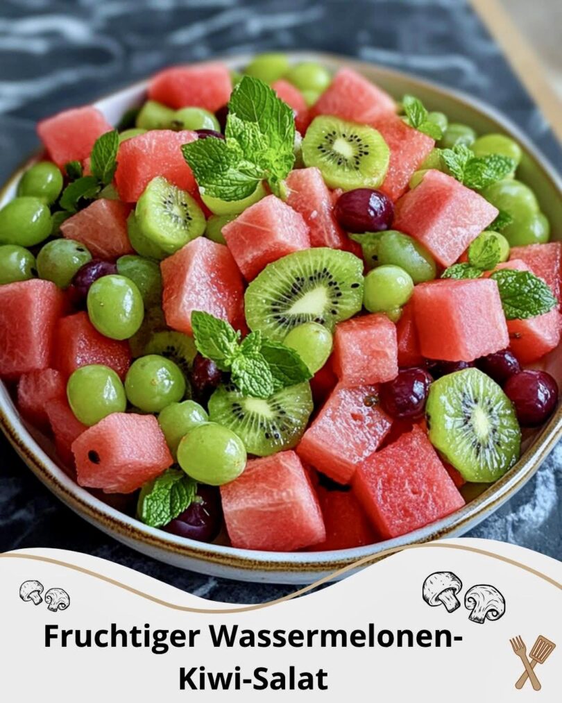 🍉🥝🍇 Wassermelonen-Kiwi-und-Grüne-Trauben-Salat