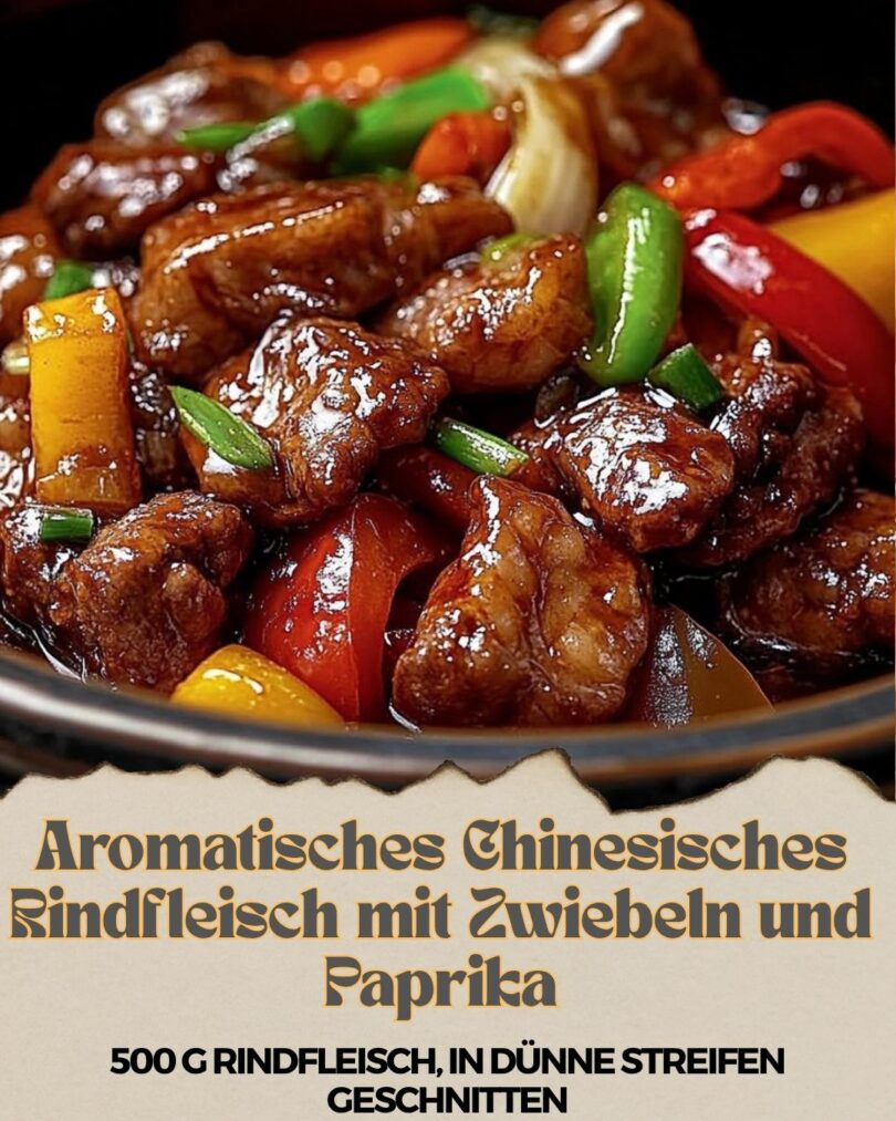 Aromatisches Chinesisches Rindfleisch mit Zwiebeln und Paprika