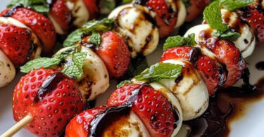 🍓 Erdbeer-Mozzarella-Spieße mit Minze und Balsamico-Glasur