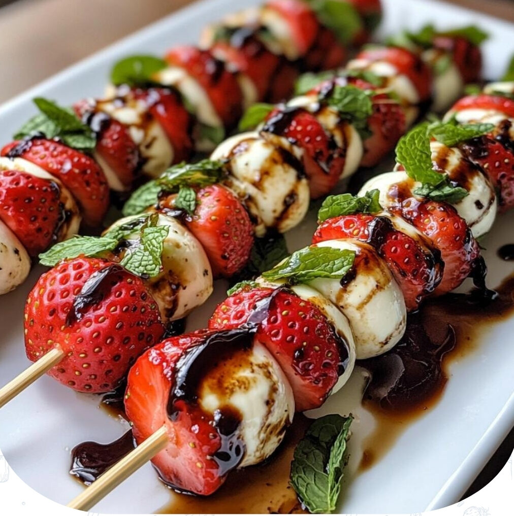 🍓 Erdbeer-Mozzarella-Spieße mit Minze und Balsamico-Glasur - Rezepte ... 🍓 Erdbeer-Mozzarella-Spieße mit Minze und Balsamico-Glasur - Rezepte ...