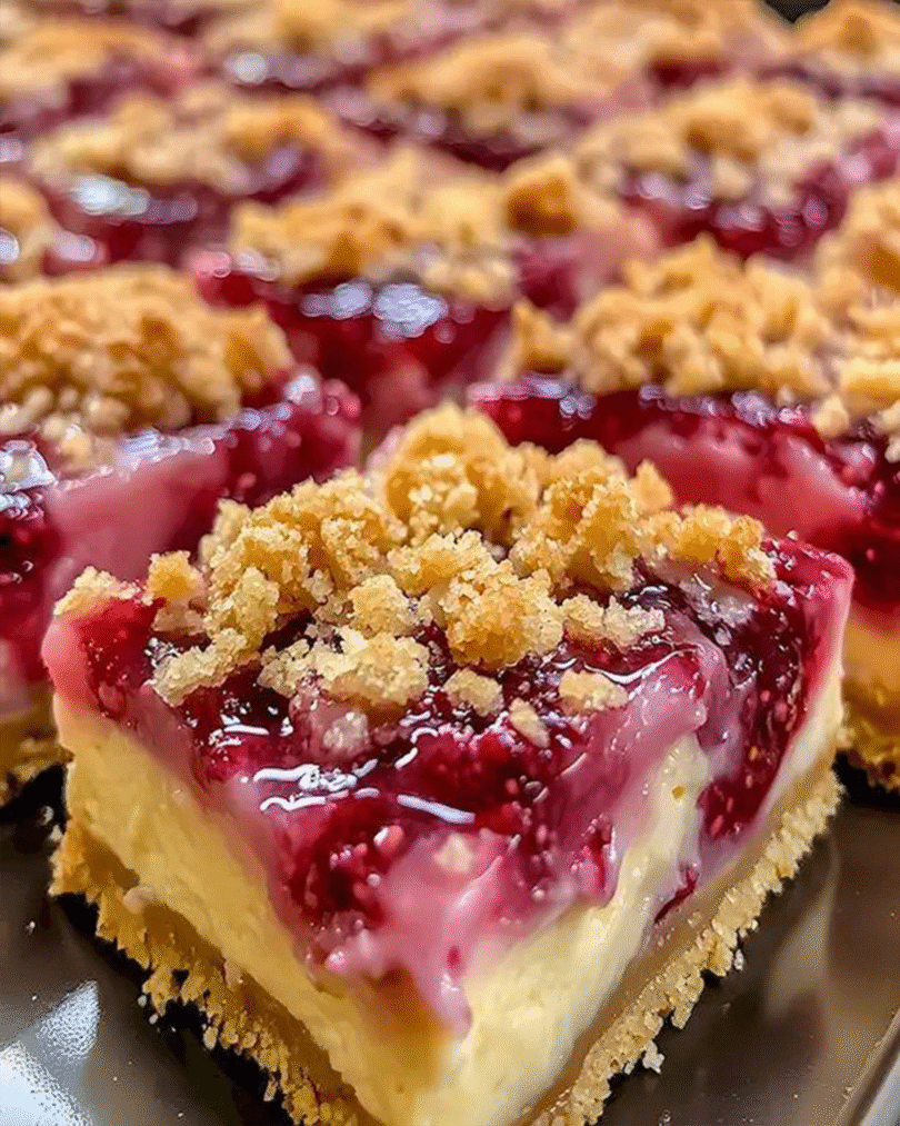 Zitronen-Himbeer Käsekuchen Schnitten mit Streuseln