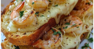 🧄🧀 Garnelen-Käse-Brot – Überbackene Brotscheiben mit Knoblauch, Käse & Garnelen 💕👌