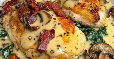 Spinat-Hähnchen in Champignon-Knoblauchsauce