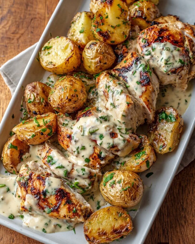 🌿 Cremiges Kräuter-Hähnchen mit Ofenkartoffeln 🥔🍗