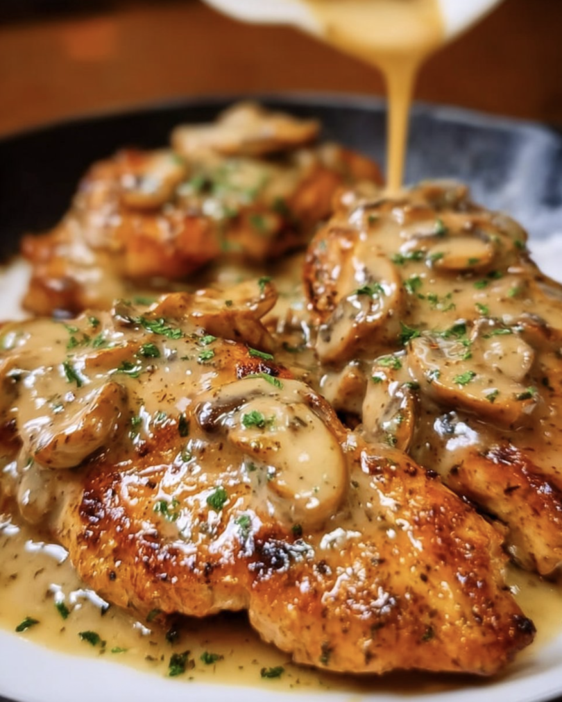 Zartes Hähnchen mit Käse und Pilzen wie im Restaurant