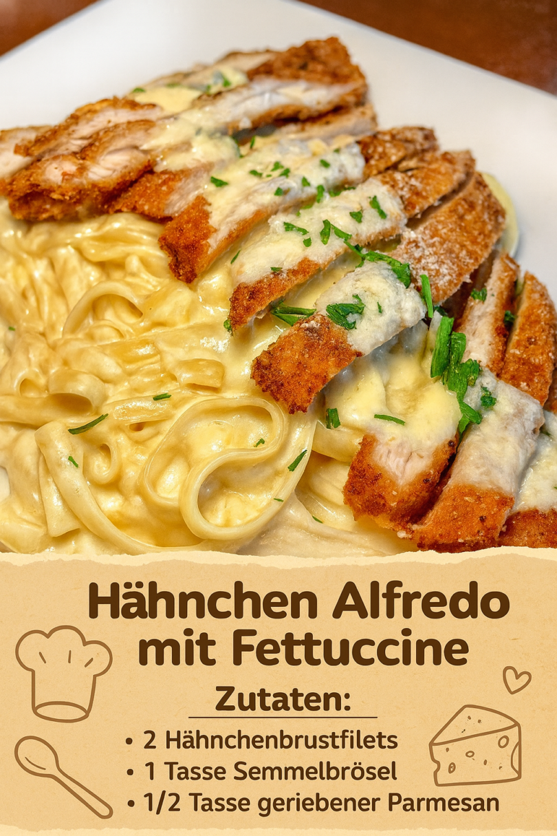 Hähnchen Alfredo mit Fettuccine - Cremig, knusprig & unwiderstehlich lecker 👌💕