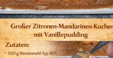 Großer Zitronen-Mandarinen-Kuchen mit Vanillepudding