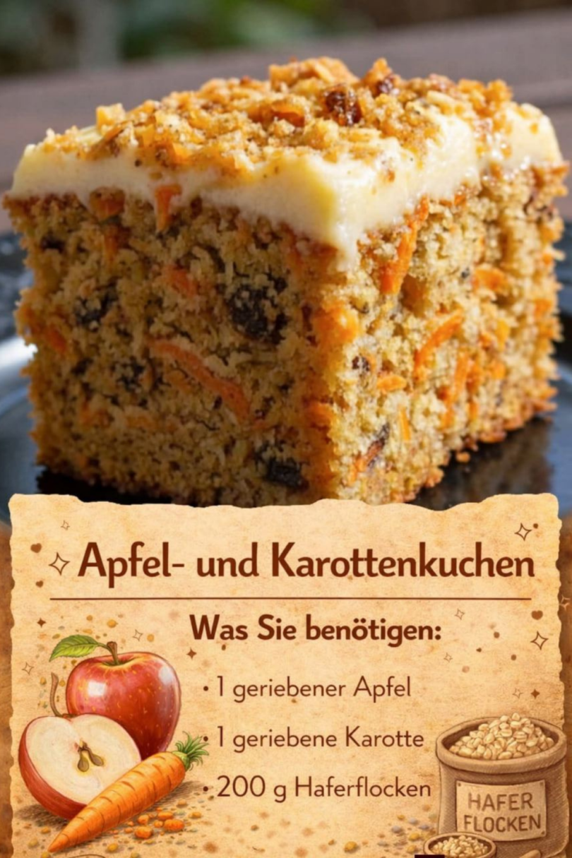 🍎🥕 Nahrhafter Apfel-Möhren-Kuchen mit Haferflocken – saftig, aromatisch & voller Wohlfühlfreude!