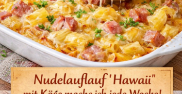 Nudelauflauf Hawaii – Cremiger Nudel-Käse-Auflauf mit Ananas & Schinken