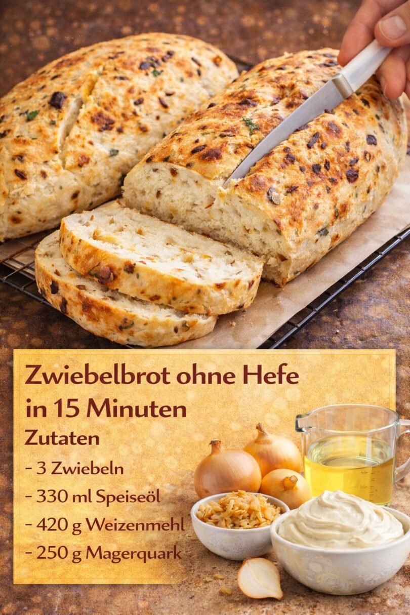 Zwiebel-Quarkbrot ohne Hefe – in 15 Minuten vorbereitet!