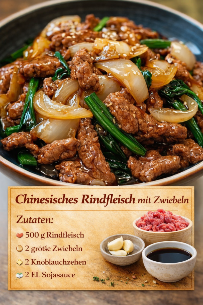 Chinesisches Rindfleisch mit Zwiebeln – schnell, aromatisch