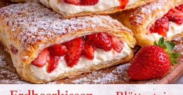 Erdbeer-Cheesecake-Taschen aus Blätterteig – schnell & himmlisch 🍓😍