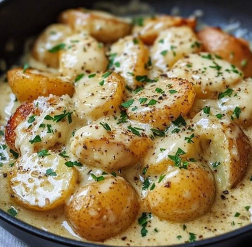 Kartoffeln in cremiger Knoblauchsoße