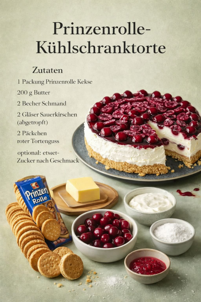 Prinzenrolle-Kühlschranktorte ohne Backen – schnell, cremig & unwiderstehlich 🍒🍰