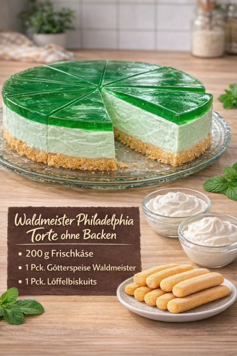 Waldmeister-Philadelphia-Torte ohne Backen – cremig, frisch & perfekt 💚🍰