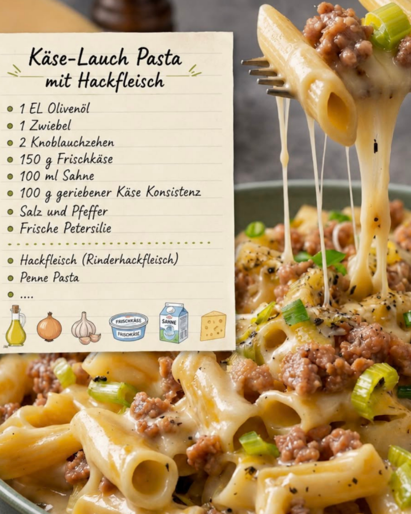 Cremige Käse-Lauch-Pasta mit Hackfleisch – würzig, cremig & echtes Soulfood