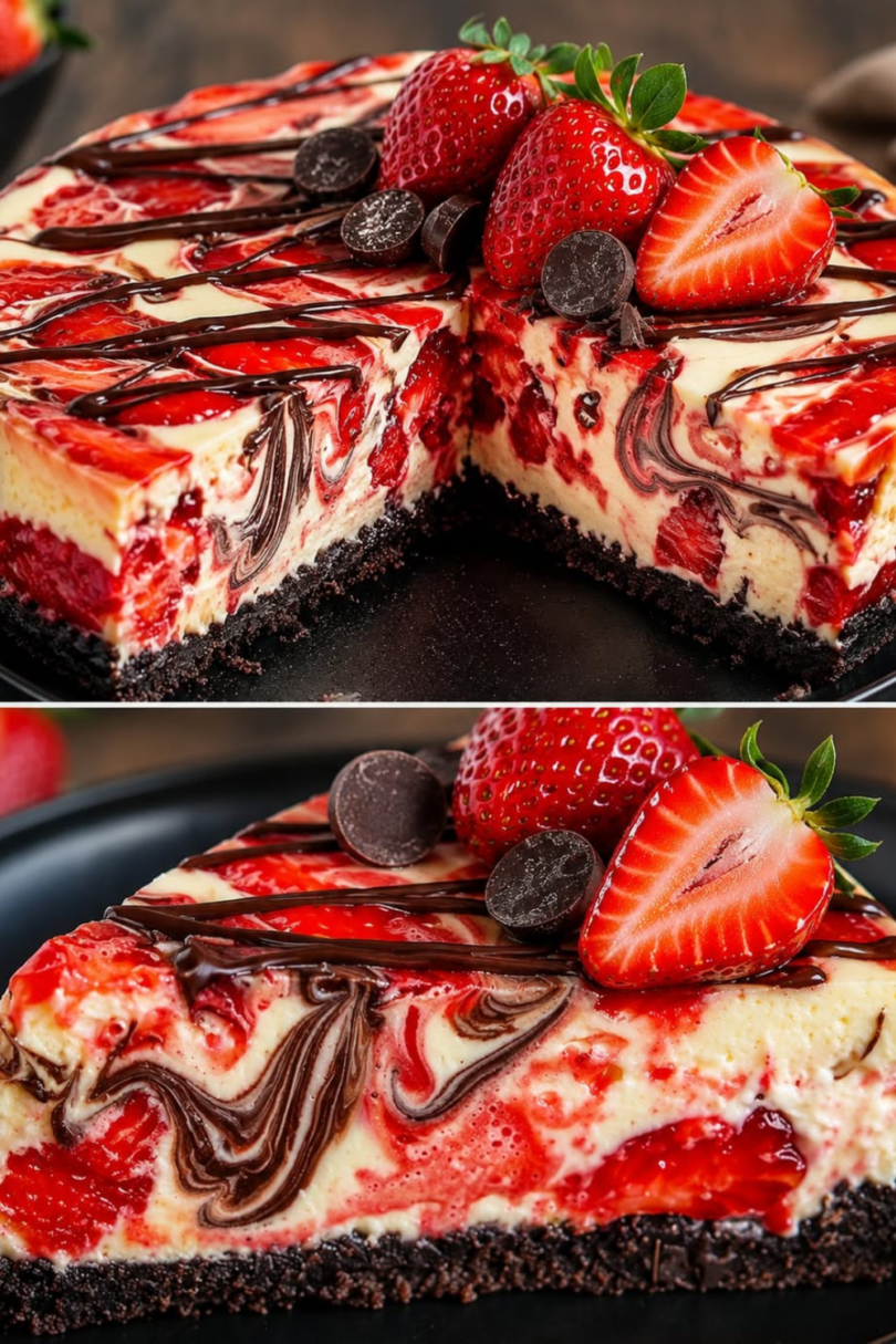 Schoko-Erdbeer-Käsekuchen – cremig, fruchtig & unwiderstehlich 😍🍓🍫