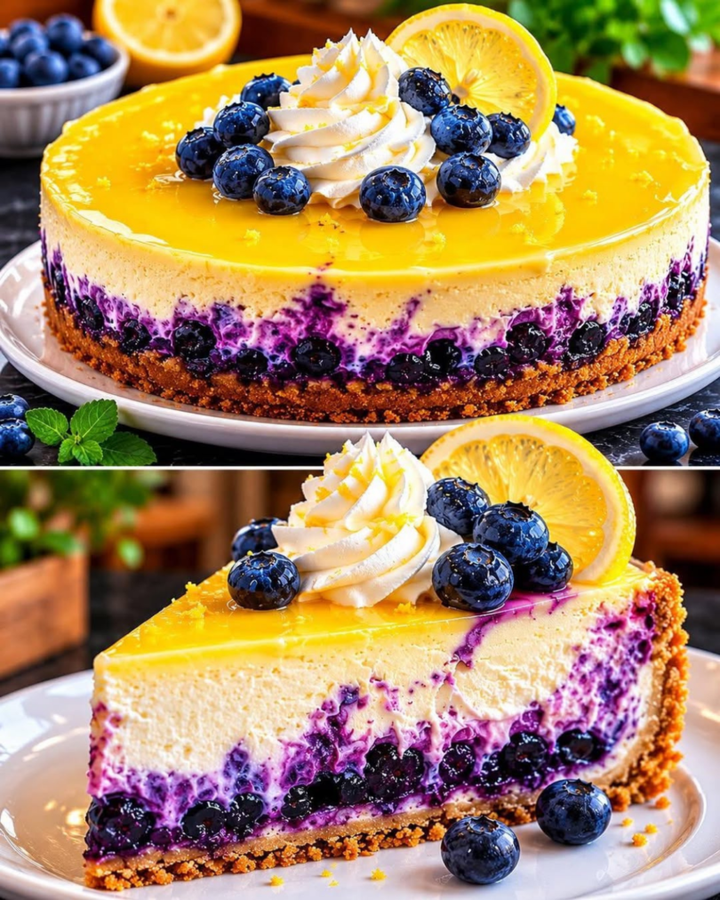 Zitronen-Käsekuchen mit Heidelbeeren ohne Backen 🍋🫐🍰