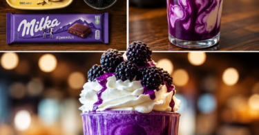 Cremiger Blaubeer-Latte mit Vanilleeis