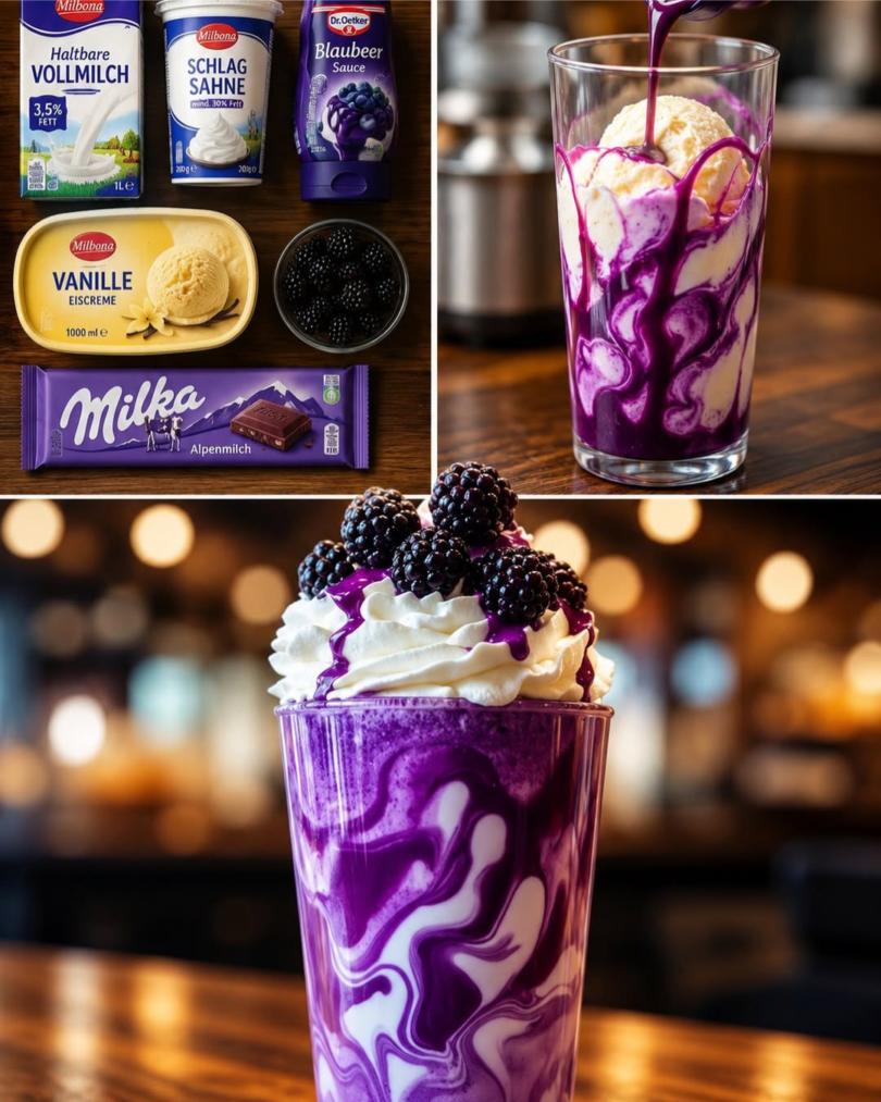 Cremiger Blaubeer-Latte mit Vanilleeis