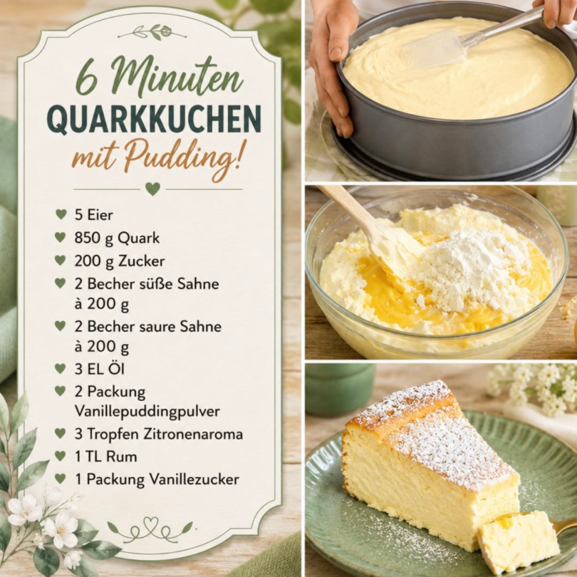 6-Minuten-Quarkkuchen mit Vanillepudding – unglaublich cremig und saftig