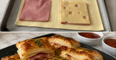 Blätterteig-Taschen mit Schinken und Käse – schnell, knusprig und herzhaft