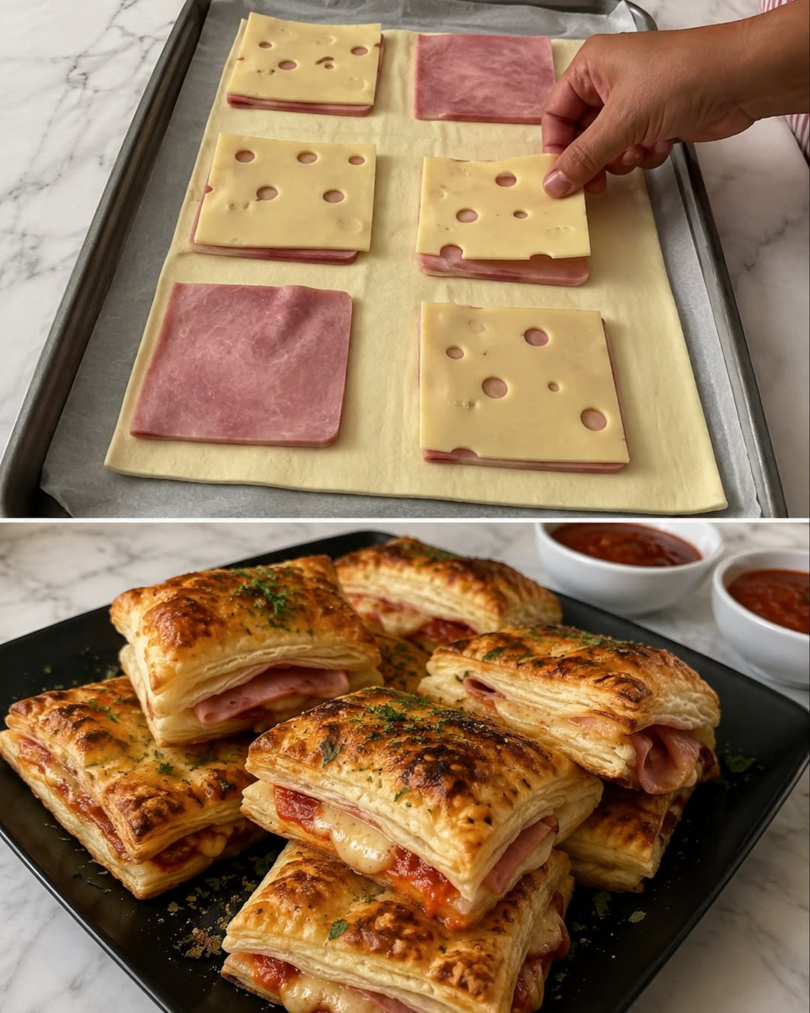Blätterteig-Taschen mit Schinken und Käse – schnell, knusprig und herzhaft