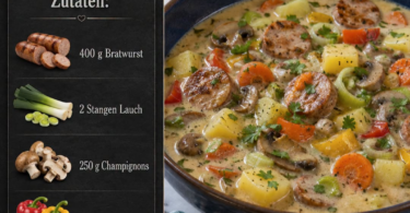 Cremige Bauern-Suppe mit Bratwurst und Gemüse – herzhaft und sättigend