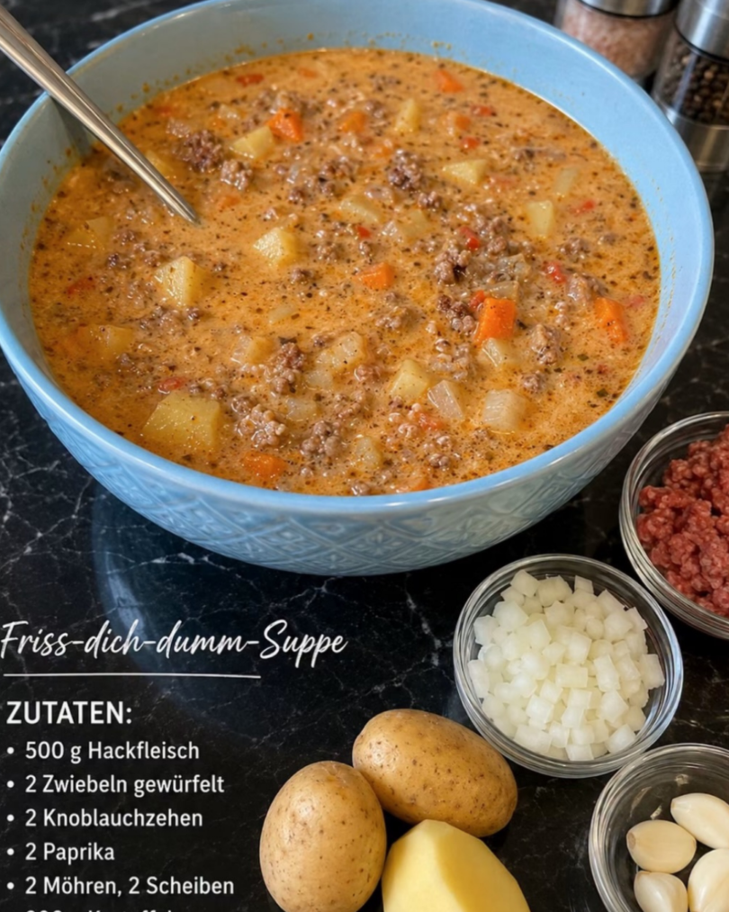 Friss-dich-dumm-Suppe mit Hackfleisch und Gemüse – herzhaft und cremig