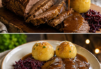 Rinderbraten mit Klößen und Rotkohl – klassisch, zart und festlich