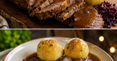 Rinderbraten mit Klößen und Rotkohl – klassisch, zart und festlich