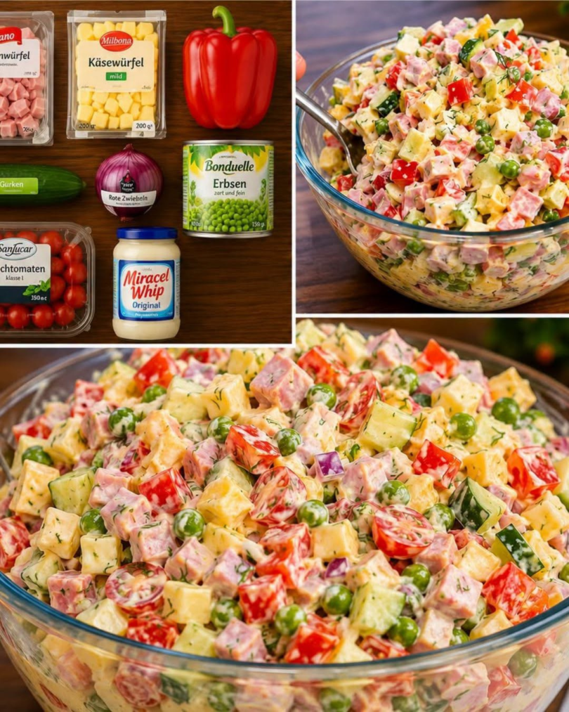 Schinken-Käse-Salat mit Gemüse – cremig, bunt und schnell gemacht