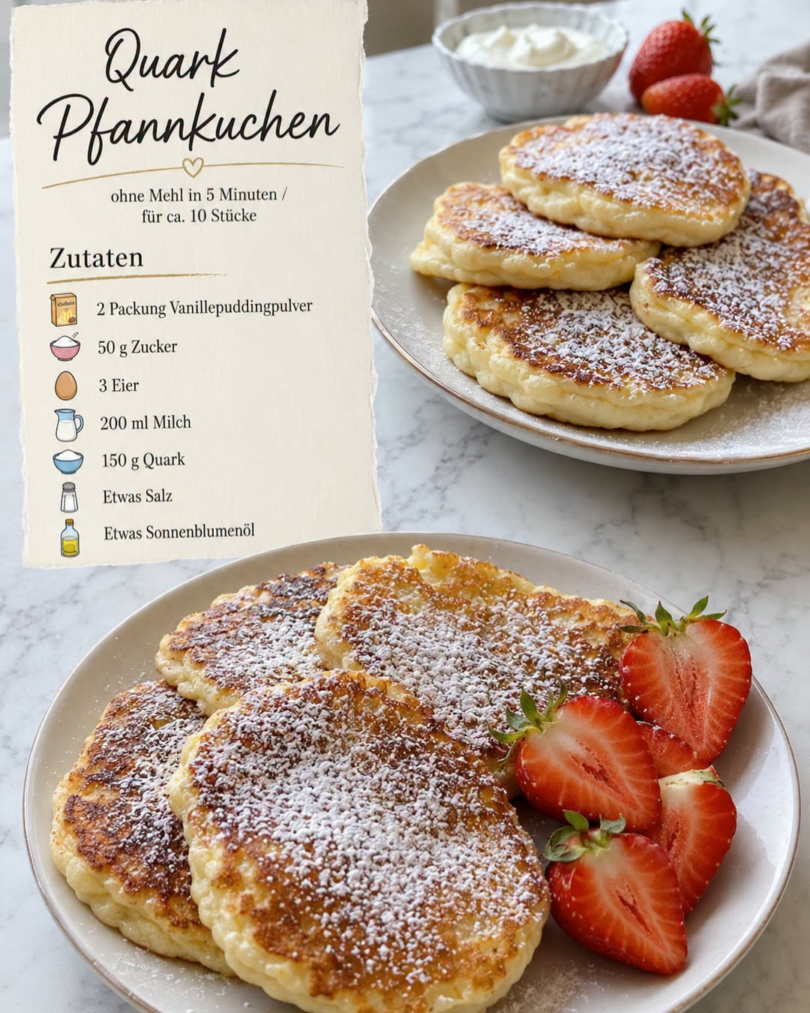 Quark-Pfannkuchen ohne Mehl – einfaches Rezept mit Vanillepudding