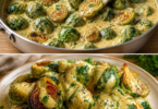 Rosenkohl in Senf-Frischkäsesauce – einfaches Pfannengericht mit wenigen Zutaten