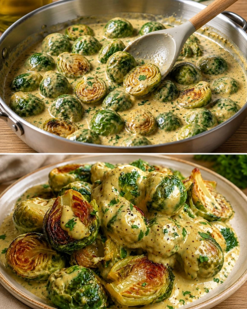 Rosenkohl in Senf-Frischkäsesauce – einfaches Pfannengericht mit wenigen Zutaten