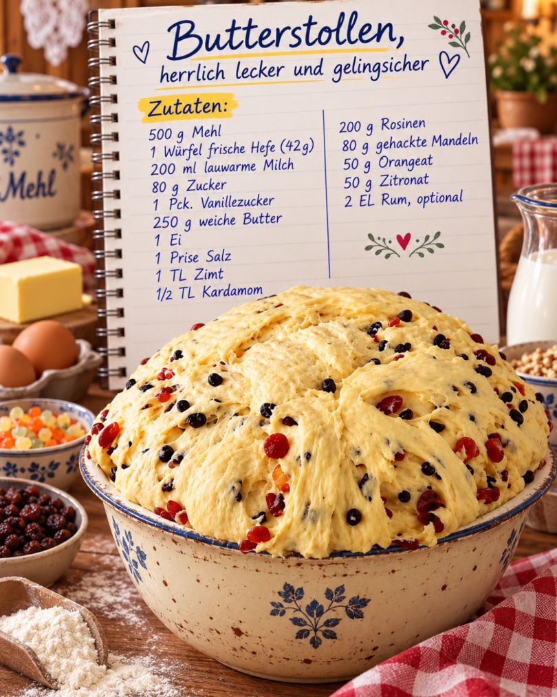 Klassischer Butterstollen – traditionelles Rezept mit Rosinen und Mandeln