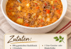 Friss-dich-dumm-Suppe mit Hackfleisch – einfaches Rezept mit Gemüse und Schmelzkäse